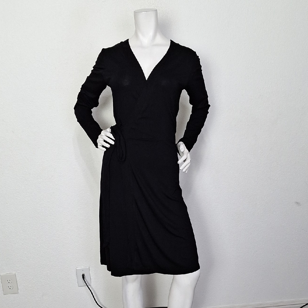 Milan Kiss Black Preppy Careerwear V-Neck Long Sleeve Knee Length Dress Size M